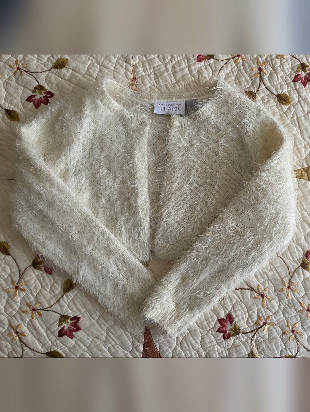 The Children's Place Ivory Fuzzy Holiday Cropped Cardigan 4T